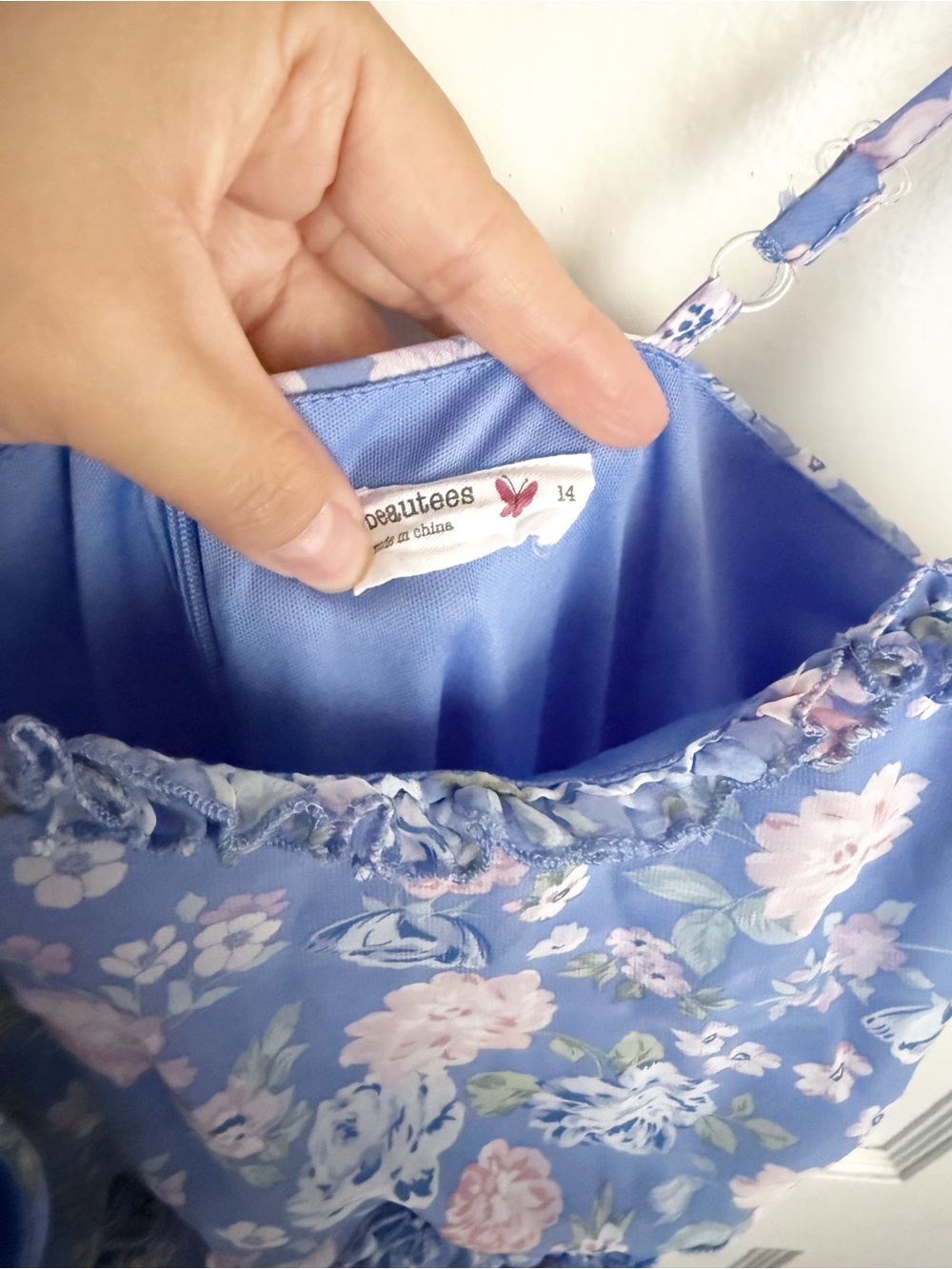 Beautees Lavender Blue Floral Tiered Dress with Pink Accents - Picture 6 of 6
